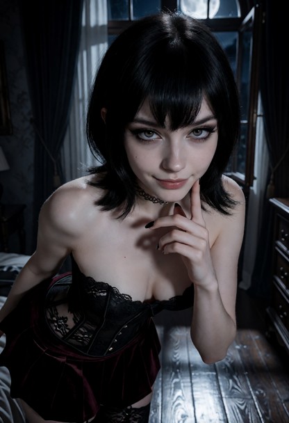 Location: night in a dimly lit bedroom with moonlight filtering through the open window, casting soft silvery highlig…