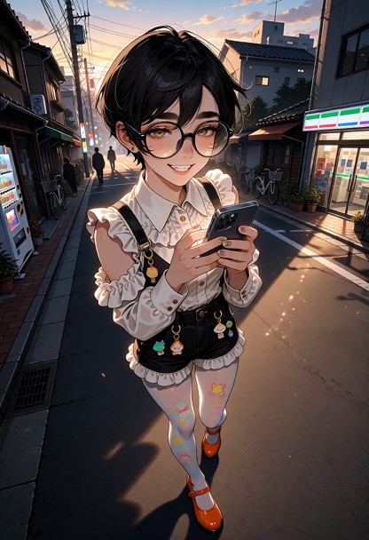A highly detailed, high-quality anime-style dating-sim character illustration of Aoi Mizuhara walking down a mostly e…