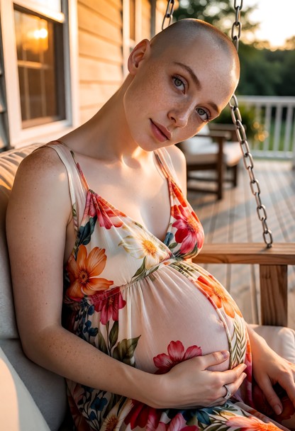 Location: a peaceful wooden porch during a warm sunset, with soft golden and orange light bathing the scene and casti…