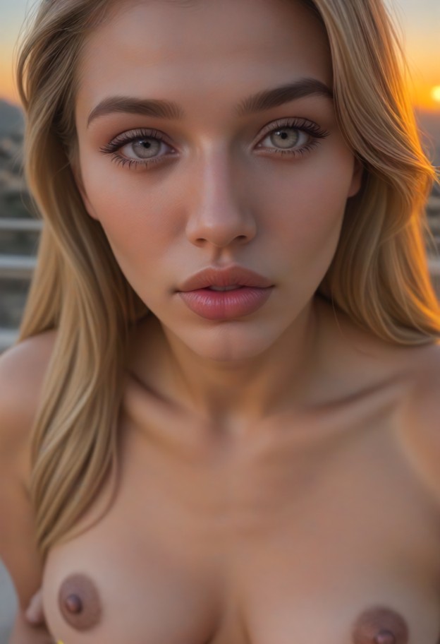 she is,solo,about to kiss pov,(close up,forming lips) facing viewer,blowing kiss,hands on chest,yellow summer dress,m…