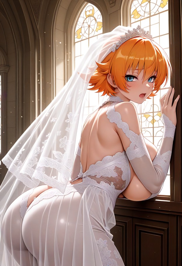 sakura in a white wedding dress,pasionnate gaze,in a church,sunlight through the windows,cum_in_mouth,close-up portra…
