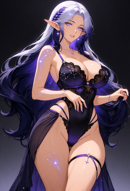 Nightstar modeling a daring luxury lingerie design from Twin Stitch Atelier's Midnight Constellation Collection. The …