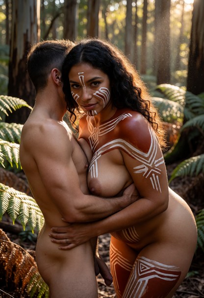 Location: dense eucalyptus forest in Tasmania during golden hour, with dappled sunlight filtering through the canopy …