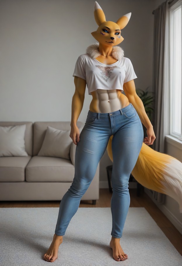 standing girl in living room,pointing at window glass,looking back over shoulder in conflict between fear & determina…