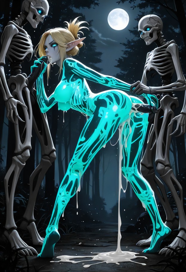 forest,suspicous,full moon,nude,3 undead monsters,coreupted undead body,see through body,see through face,grinning,un…