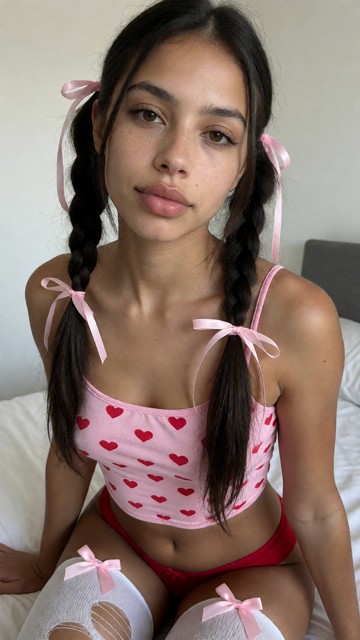 ultra-detailed, ultra-realistic, the character is a 21-year-old Brazilian adult woman, with long pigtails hairstyle, …