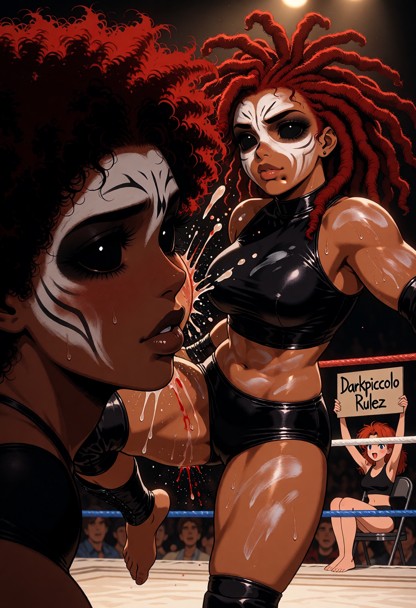 A 30-year-old African American professional wrestler with a mature, experienced aura and strong, athletic build (5'9"…