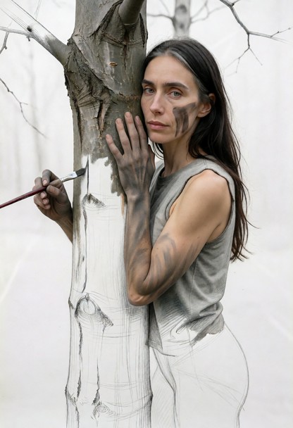 Location: the whole picture is one large sheet of drawing paper with visible tooth and grain, almost entirely bare an…