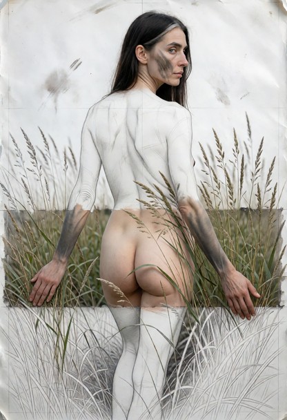 Location: the whole picture is one large sheet of drawing paper with visible tooth and grain, almost entirely bare an…