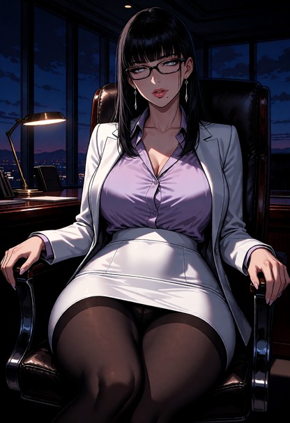 Pantyhose, Casting Sharp, A Silk Lilac Blouse — AI Porn Image