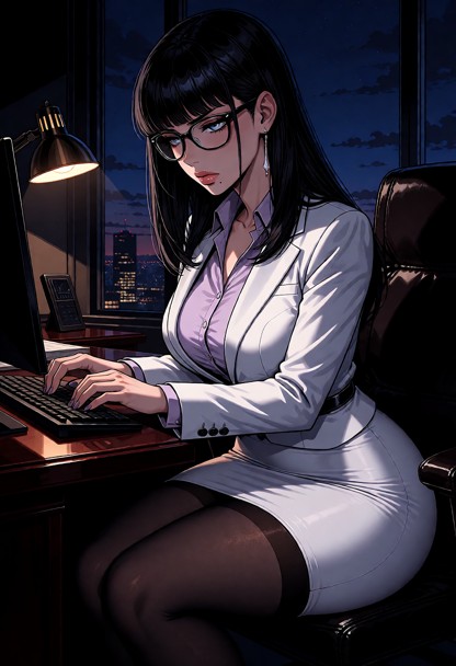 Pantyhose, Casting Sharp, A Silk Lilac Blouse — AI Porn Image