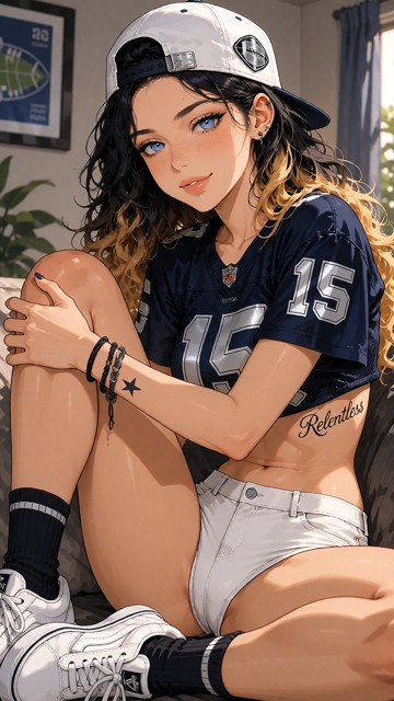 Dark Blue Cropped Football Jersey With Silver Number — AI Porn Image