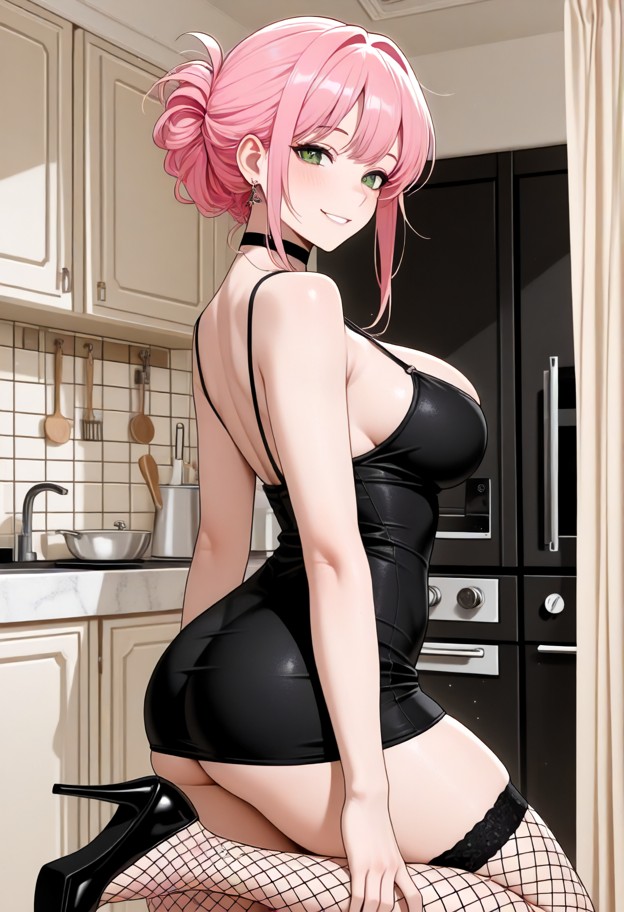 here is the fixed version of tags based on the rules:

`1girl,black spandex dress,smiling,playing with her choker,kit…