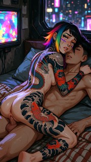 Venlorian Nyx Straddles Him In Neon Light — Straddling AI Porn Video