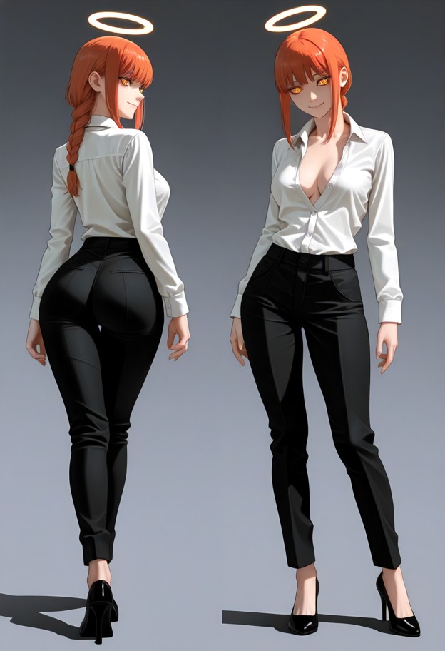 multiple angles full body standing pose,makima full name character chainsaw man anime,athletic adult female build nat…