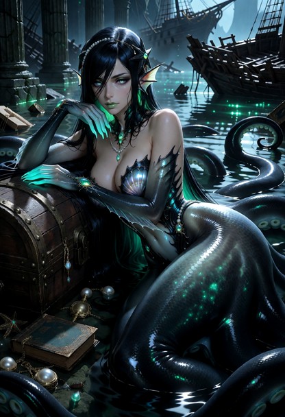 ultra-detailed , hauntingly beautiful, melancholic, eerie yet alluring, elegant and ethereal, reclining lazily and se…