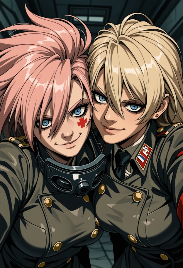 first-person perspective (pov) from a recruit's point of view in
hellsing ultimate anime style. two swiss officers,s…