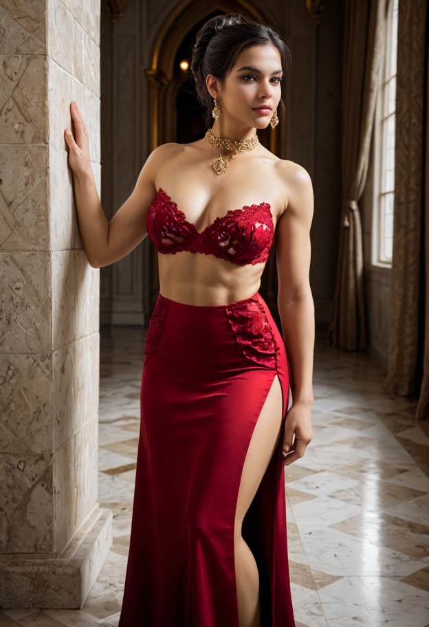 Sophia Is Pressed Against The Stone Wall, Solo, Palace — AI Porn Image