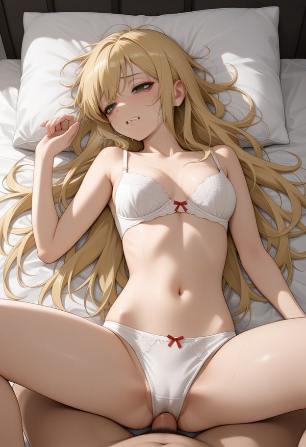 underwear,matching_underwear,bra_and_panties,simple_underwear,exhausted,tired eyes,heavy expression,weary face,fatigu…