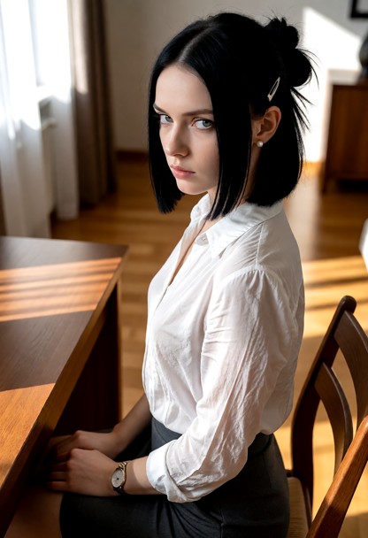 Location: bright morning in the living area, with sunlight filtering through the window and casting long, soft shadow…