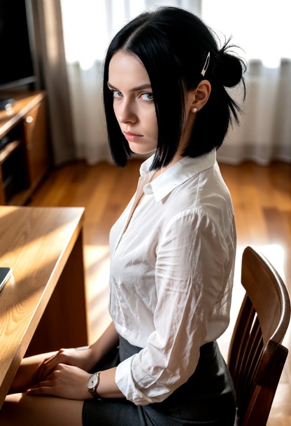 Location: bright morning in the living area, with sunlight filtering through the window and casting long, soft shadow…