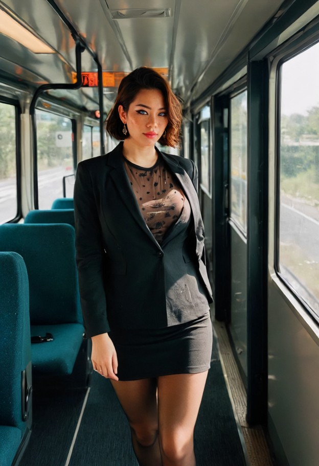 business attire,suit,blouse,office outfit,formal look,subtle makeup,earrings,full-body view,head-to-toe composition,c…