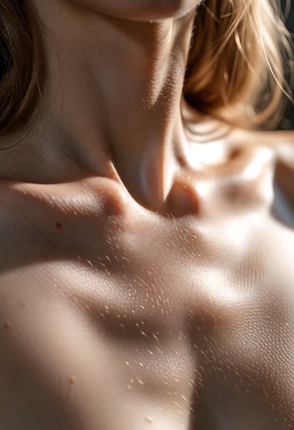 An extreme macro photorealistic fine art portrait of an artistic nude female model, raw photography style. Hyper-focu…