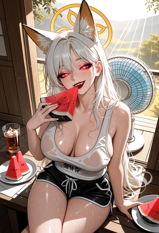 1girl,black hair,solo,anime style,extremely hot japanese countryside summer,sitting on a wooden engawa of a tradition…