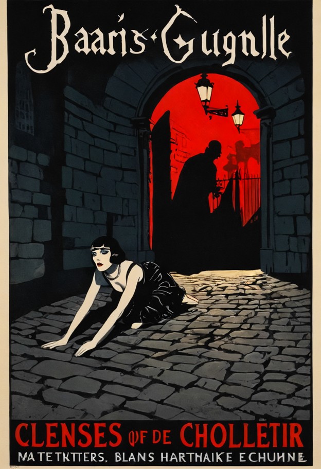 authentic 1920s paris grand guignol theater poster,original lithographic print style,vintage french horror advertisem…