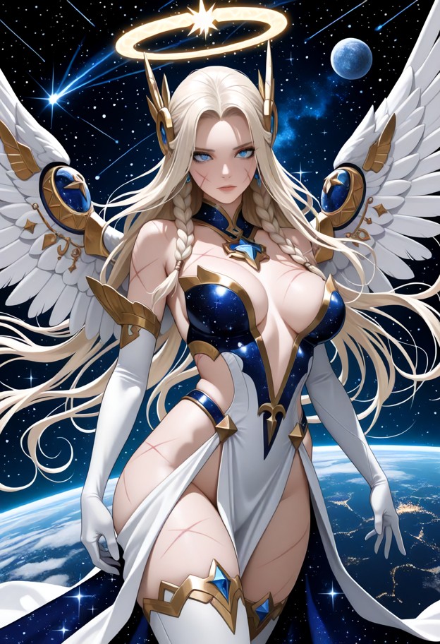 (masterpiece:1.3),(best quality:1.3),(cosmic girl:1.5),(celestial beauty:1.4),adult woman,slender graceful figure,lon…