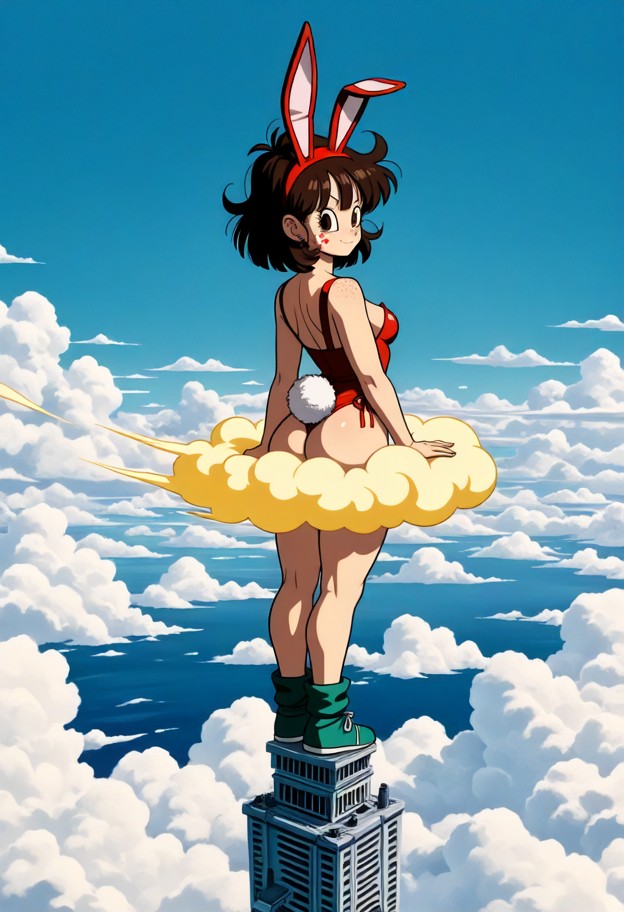 dragon ball z anime style,akira toriyama aesthetic. the character is 
seen from a side-angle,heroically climbing the …