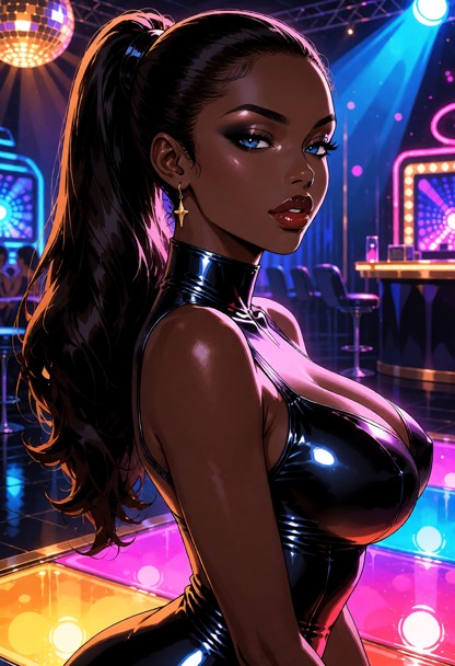 Woman has a domina look with smoky eyes, dark red lips, strong facial contour, high cheek highlights, and fitted late…