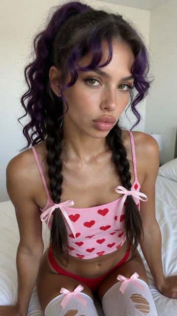 ultra-detailed, ultra-realistic, the character is a 21-year-old Brazilian adult woman, with long pigtails hairstyle, …