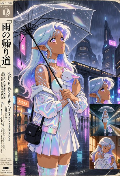 Square vintage Japanese anime soundtrack cover for 「雨の帰り道」 — AME NO KAERIMICHI / THE WAY HOME IN THE RAIN, performed …
