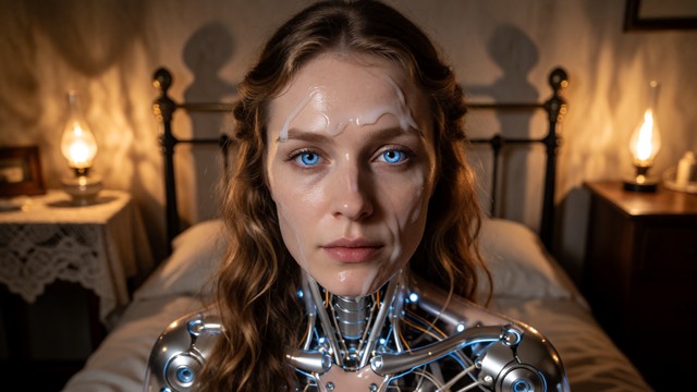 Location: Night In A Small, Glowing Robotic Blue Eyes — AI Porn Image