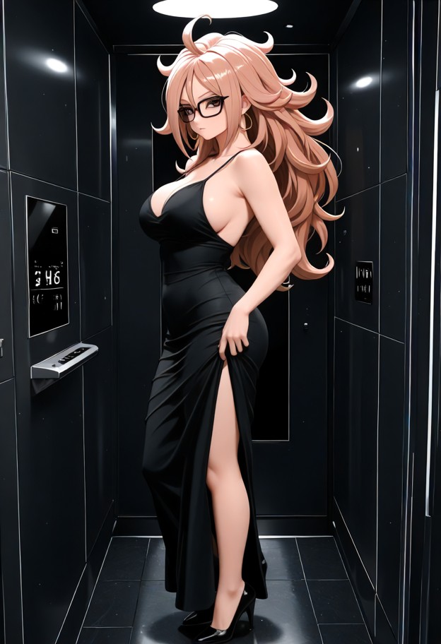 1 woman,1 man
a 22 year old beautiful woman in a tight short body-con black dress,in an elevator of a luxury apartmen…