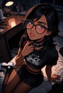 Aria is propped up on a mattress. She reaches up with her hand to touch the metal collar around her neck while her ey…