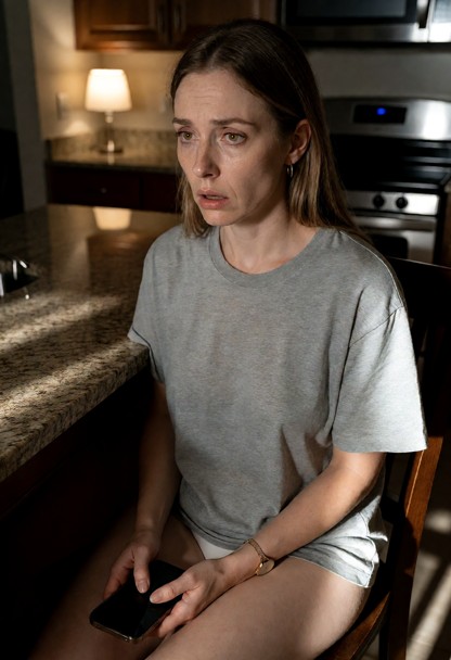 Location: late night in the silent, shadowed kitchen where the only light comes from a small lamp on the far counter,…