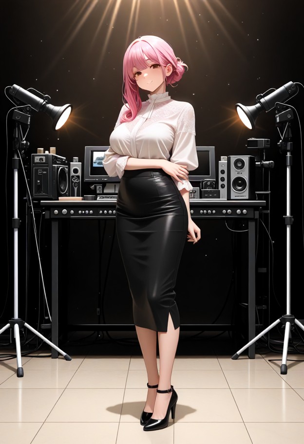 alexa stands close to the viewer with her arm linked through yours,white silk blouse,black professional pencil skirt,…