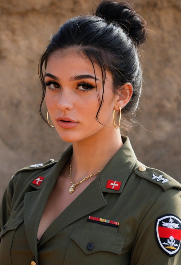 military uniform,tactical outfit,clean look,matte makeup,minimal jewelry,