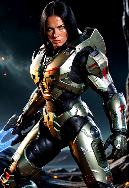 (1female, solo, dynamic third-person action shot:1.4), (towering 6'9" tall height, powerfully athletic and muscular a…