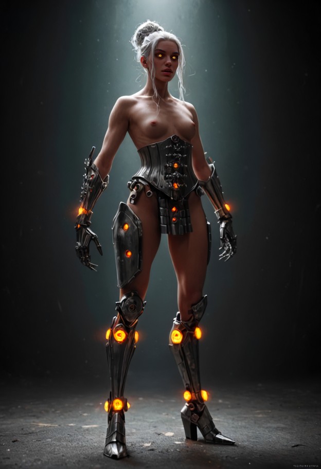 standing,naked,boobs,glowing gears,full body,cinematic lighting