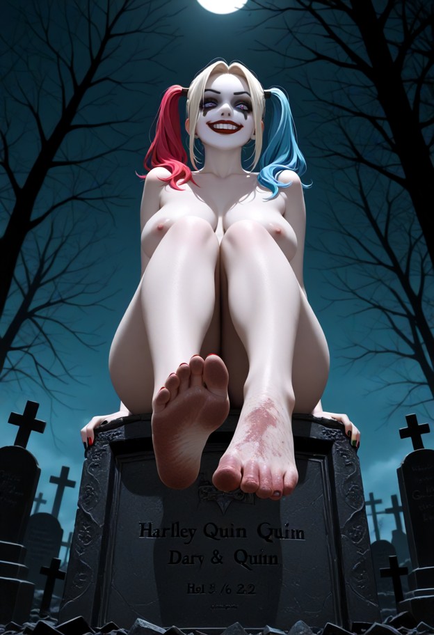 1girl showing feet,pov,feet focus,dirty soles,sitting on gravestone,legs raised,barefoot,low angle,solo,graveyard bac…