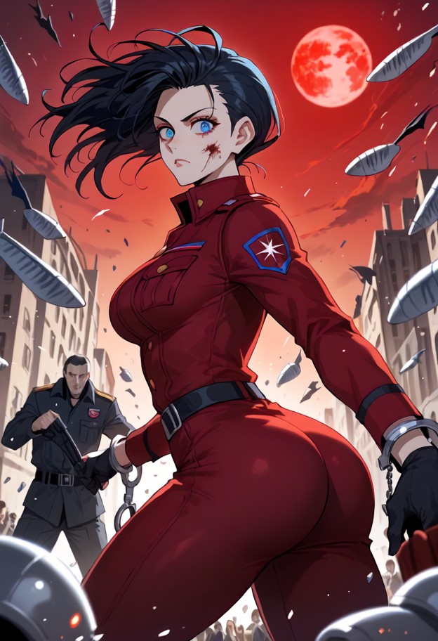a chaotic,high-octane battle scene in the heart of paris,hellsing
ultimate anime style. the male vampire is a blur o…