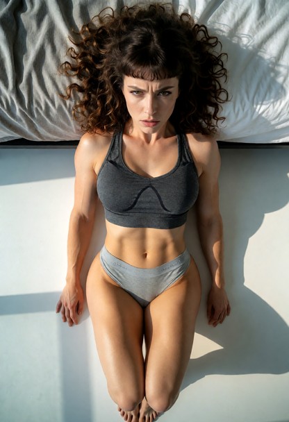 Location The scene is set in a sleek modern minimalist bedroom inside a high-rise city apartment, with late afternoon…