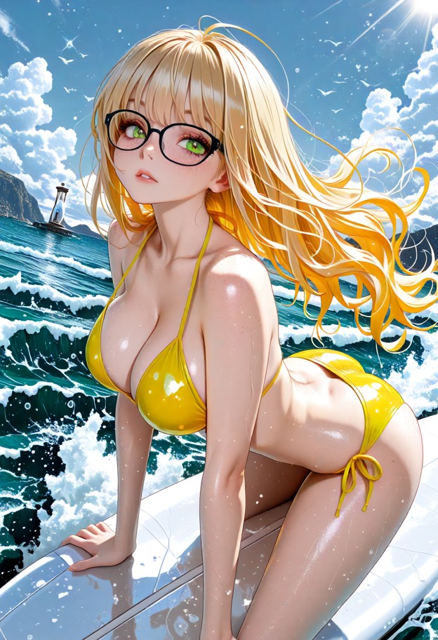 [consistent character: lana] cute seductive anime bimbo style matching reference image,very petite 4'10" woman with e…