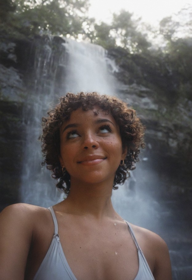 curly ebony teen,swimsuit,beachwear,summer outfit,natural skin,minimal jewelry,soft diffused light,no harsh shadows,o…