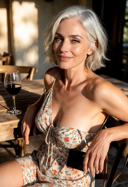 Location: golden hour in a cozy sunlit patio with a rustic wooden table, a half-full glass of red wine, and warm sunl…