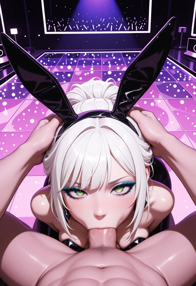 1girl,1guy,penis,deepthroat,face grabbing,hands on head,mouth full,pov,bunny_outfit,bunny_girl,bunny_ears,bunny_costu…