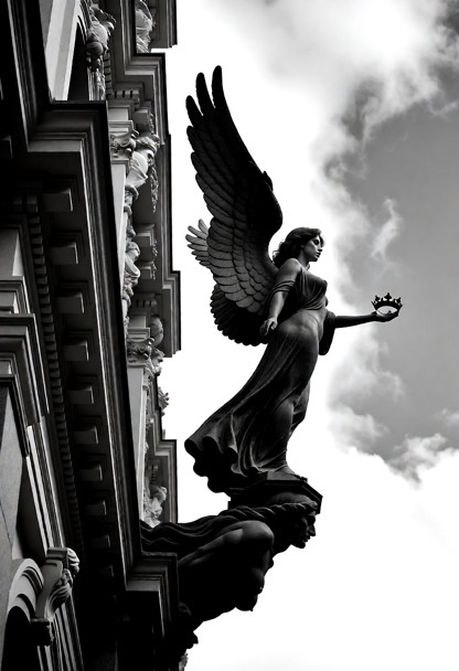 Fotografía arquitectónica vertical estrictamente en blanco y negro, formada únicamente por negro, blanco y grises neu…